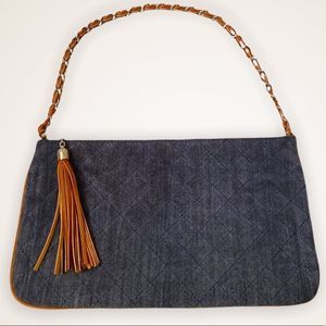 CHICO’S Genuine Suede Quilted Tassel Chain Strap Clutch Purse
